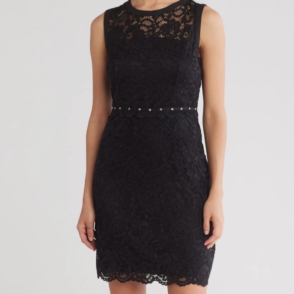 Sam Edelman Size 16 Black Lace Crochet Mini Dress, Crystal Waist design NWT - Picture 11 of 11